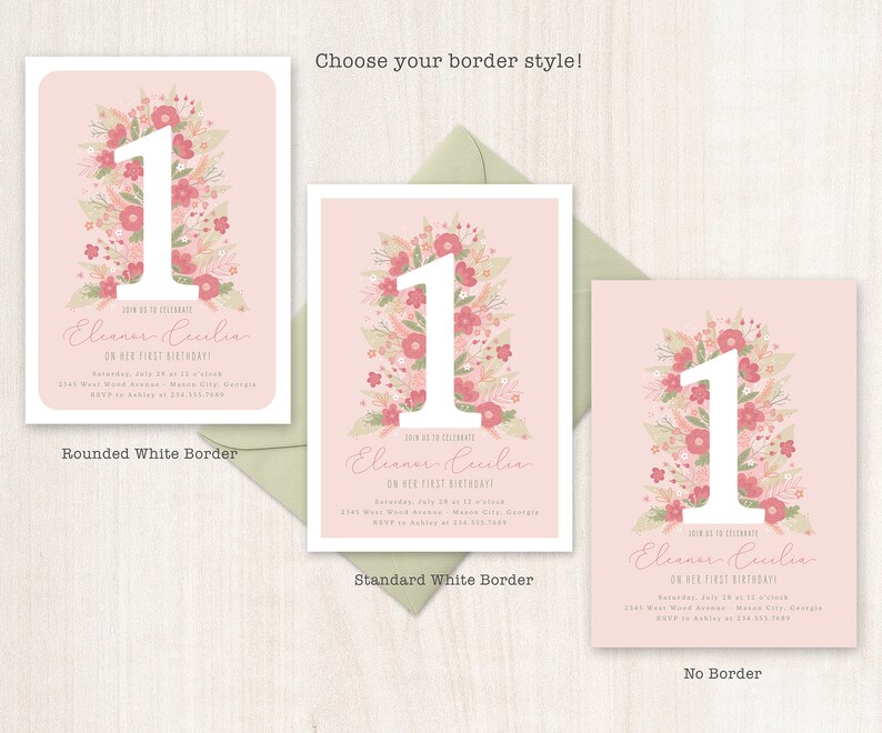 Printable First Birthday Invitation Girl Birthday Invite Pink Etsy