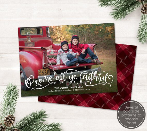 Printable Religious Christmas Cards With Photo O Come All Ye - Etsy