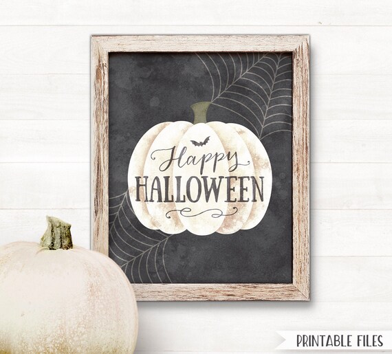 PRINTABLE Happy Halloween Sign Farmhouse Halloween Sign, Farmhouse Halloween Decor Printable Halloween Decorations White Pumpkin Wall Art Il_570xn