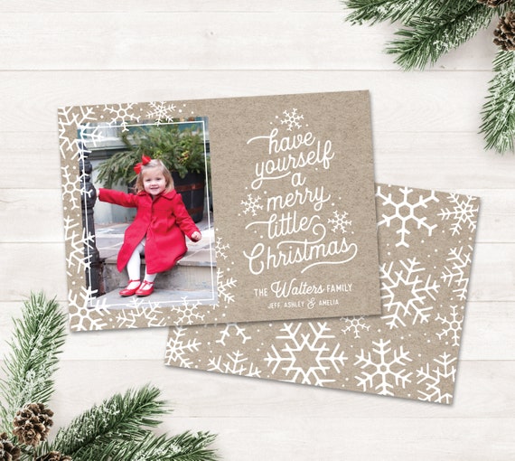 Printable Christmas Card with Photo Christmas Cards, Photo Holiday Cards, Have Yourself a Merry Little Christmas, Kraft Paper Snowflake Xmas Il_570xn
