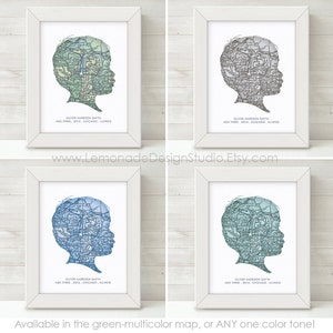 CUSTOM Silhouette, Map Wall Art, Personalized Childrens Silhouette, Map, Unique Gift, Grandparent Gift, Child Silhouette, Nursery Art Print image 8
