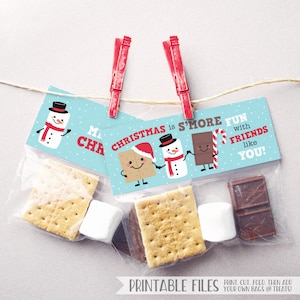 DRUCKBARE Weihnachten Gastgeschenk Tags, Weihnachten Leckermann Tags, Weihnachten Smores Tags, S'mores Favor Party Favors, Urlaub Treat Bag Toppers Klassenzimmer