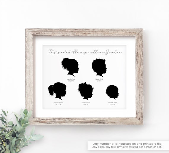 Family Portrait Personalized Mothers Day Gift for Grandma Gift Grandchildren Sign Silhouette Portrait Gift for Mom Custom Silhouette Art Il_570xn