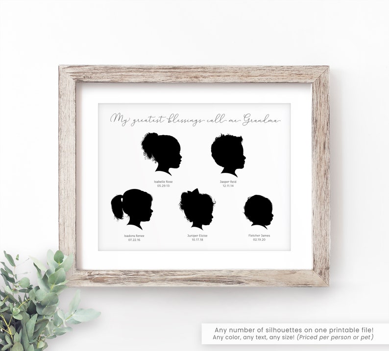 Family Portrait Personalized Gift for Grandparents for Grandma Gift Grandchildren Sign Custom Silhouette Portrait Mothers Day Gift for Mom image 1