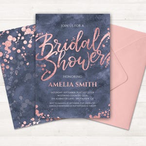 Rose Gold Bridal Shower Invitation, Grey Rose Gold Invitation, Printable Bridal Shower Invite, Pink Grey Watercolor Bridal Shower Invitation image 7