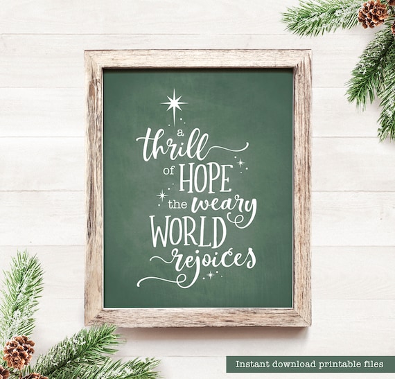 A Thrill of Hope The Weary World Rejoices Christmas Sign Holiday Green Chalkboard Printable Christmas Farmhouse Religious Christmas Decor Il_570xn