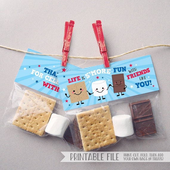 PRINTABLE Fourth of July Tags Smores Tags, S'mores Favor Tags, Summer Party Favors, Camping Treats, Red White Blue Printable S'mores Toppers Il_570xn