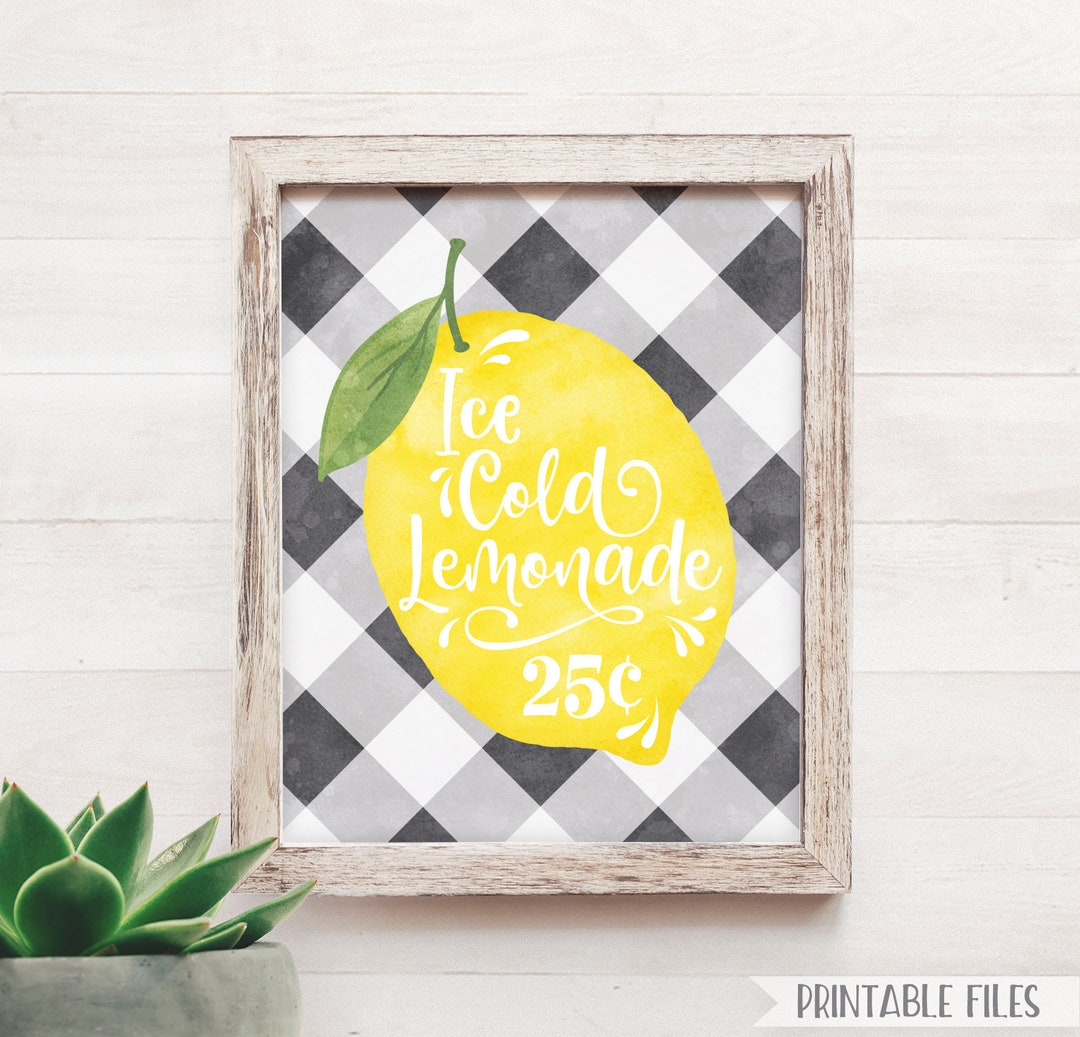 PRINTABLE Lemonade Sign Lemonade Stand Sign Farmhouse Decor Buffalo Check Buffalo Plaid ...