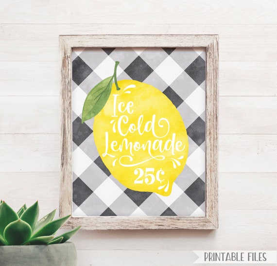 PRINTABLE Lemonade Sign Lemonade Stand Sign Farmhouse Decor Buffalo Check Buffalo Plaid Printable 8x10 Wall Art Print Lemon Decor Lemon Sign Il_570xn
