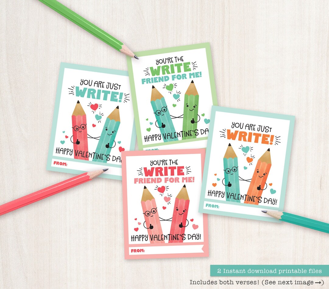 Printable Valentine Cards for Kids Pencil Valentines for - Etsy