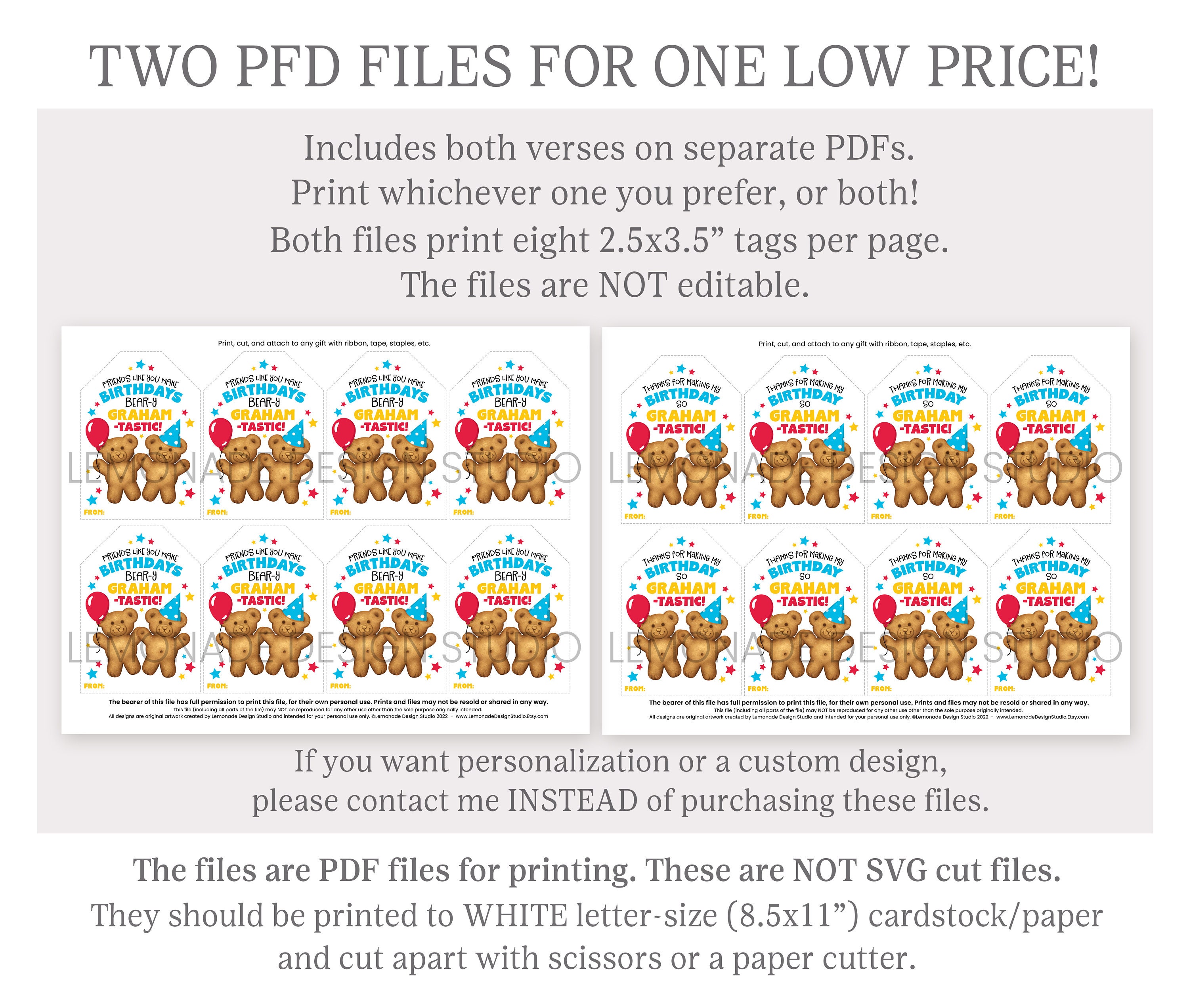 Printable Classroom Birthday Treat Tag Teddy Bear Grahams Treat Bag Tag ...
