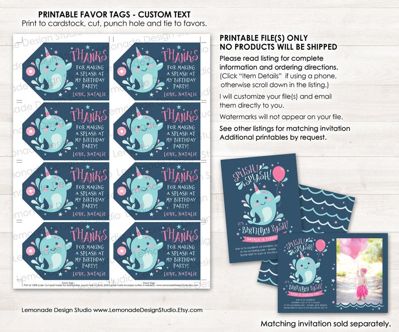 PRINTABLE Narwhal Party FAVOR TAGS Narwhal Party Printables - Etsy
