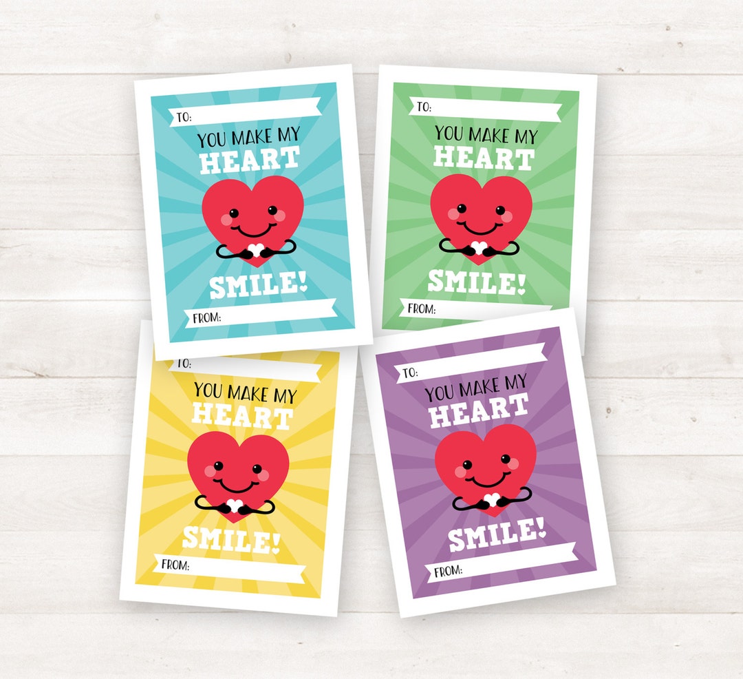 Printable Valentines, Printable Valentine Card Kids Valentines, School Valentines Teacher Card Kids Valentine Cards, You Make My Heart Smile - Etsy printable-valentines-printable-valentine-card-kids-valentines-school-valentines-teacher-card-kids-valentine-cards-you-make-my-heart-smile-etsy