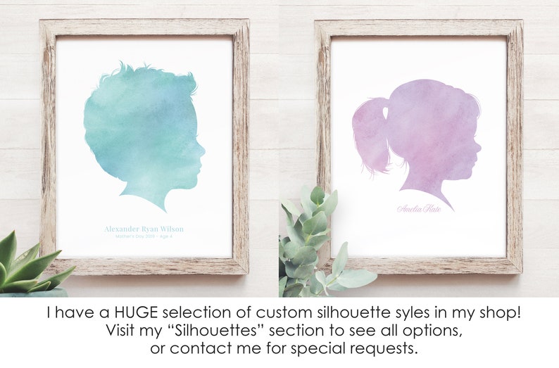 Custom Portrait Silhouette Personalized Family Portrait Printable Child Silhouette Portrait Profile Personalized Mother's Day Gift for Mom image 9