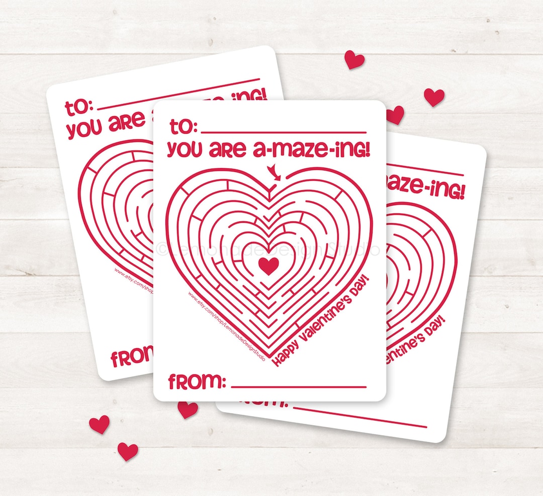 Printable Valentine Card, Kids Valentine Card, Valentine Maze, DIY