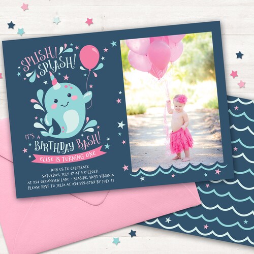Narwhal Invitation Printable Narwhal Birthday Party Invite - Etsy