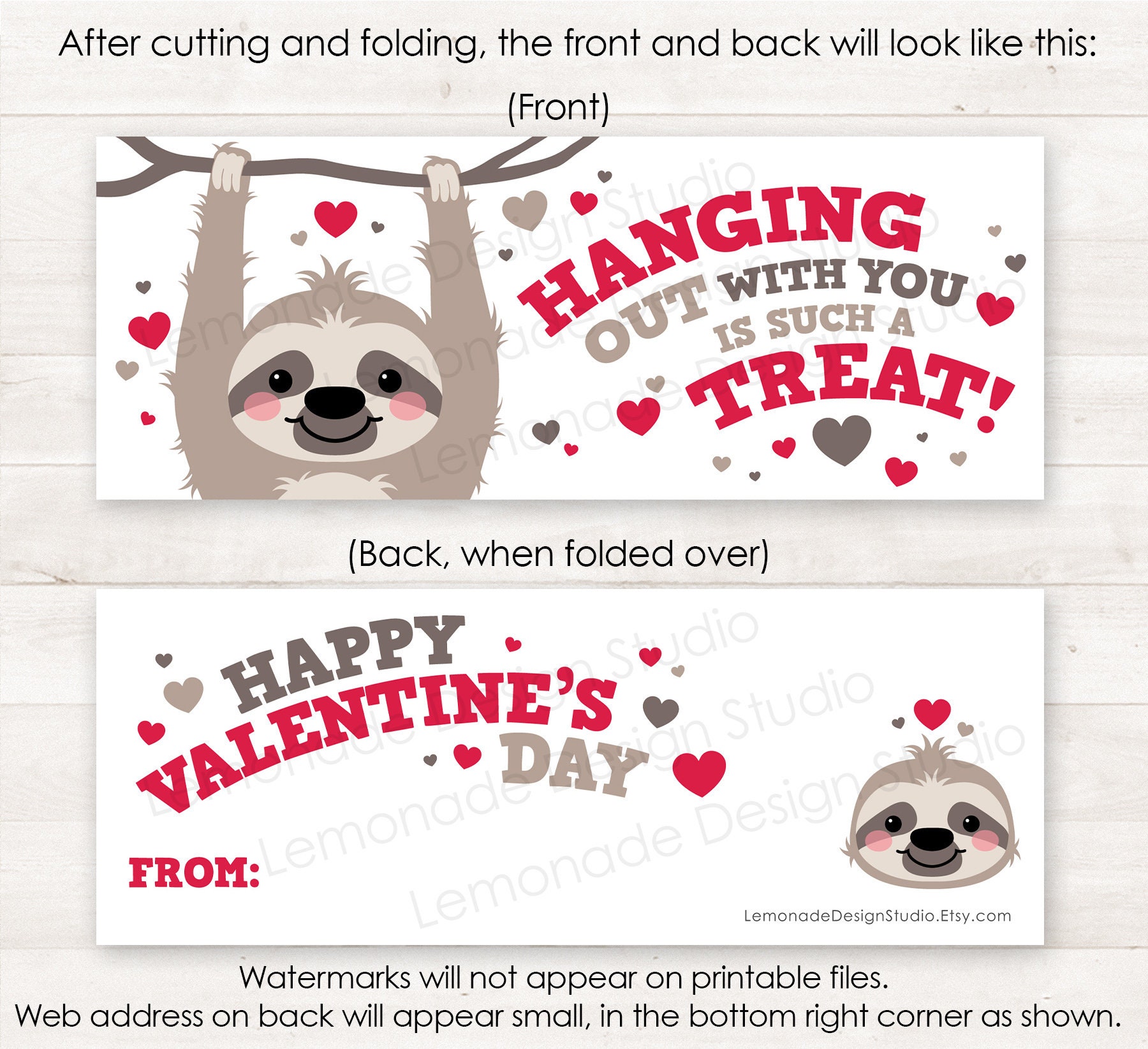 PRINTABLE Valentines for Kids Valentine Cards Treat Bag Toppers Sloth ...