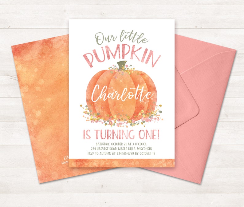 Little Pumpkin Birthday Invitation, Little Pumpkin turning one Invitation Printable Birthday Party Autumn Birthday Invitation First Birthday image 5