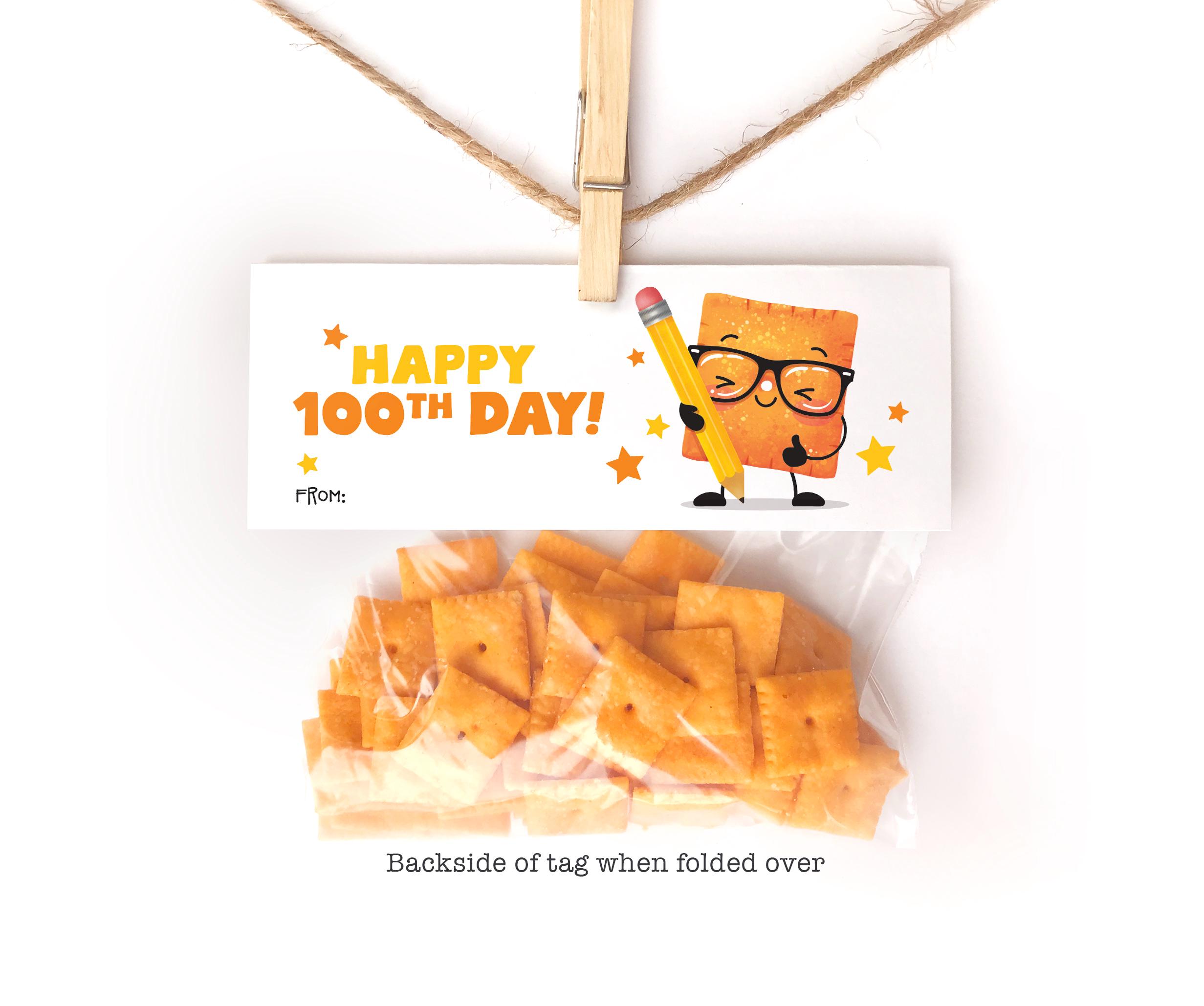 Printable 100th Day of School Tags for Students Cheese Crackers Snack ...