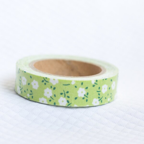 White Flowers on a Lime Green Fabric Tape