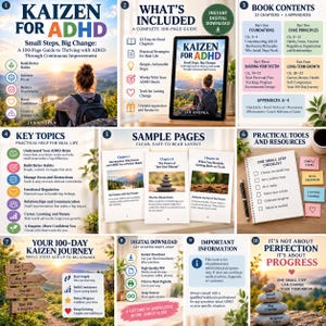 Kaizen för ADHD: Små steg, stor förändring - En produktivitetsplanerare för vuxna och självhjälpsguide för exekutiv dysfunktion