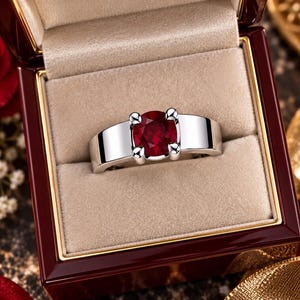 14K White Gold Natural Ruby & Diamond Anniversary Luxury Ring 1.00 Ct