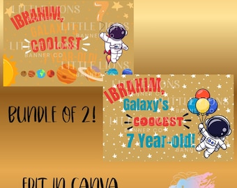 Space Birthday|Customizable Banner template|Trace and Paint| Printable|