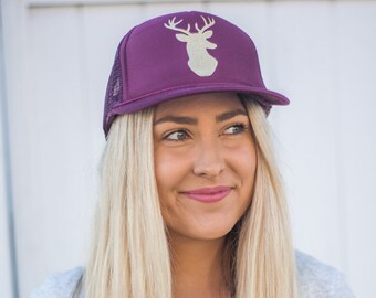 Gold Foil Deer Holiday Trucker Hat/ Deer Head/ Metallic/ Gold Foil/ Christmas Gift/ Secret Santa/ Gifts for Her