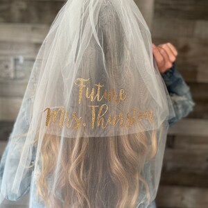 Custom Future Mrs. Wedding Veil / Bride Veil / Bride to Be / Bridal Shower gift / Miss to Mrs / Bachelorette / Bride gift image 2