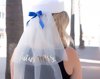 Nauti Veil - sailor Hat - Future Mrs. Veil - Wedding Veil - Nautical - Bride Veil - Bachelorette Gift