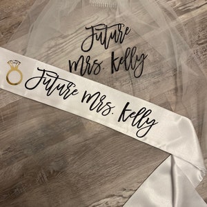 Bachelorette Veil and Sash sash and veil Future Mrs Veil Personalized Veil Bride to Be Sash Bachelorette Veil Bridal Shower Veil Sash image 5