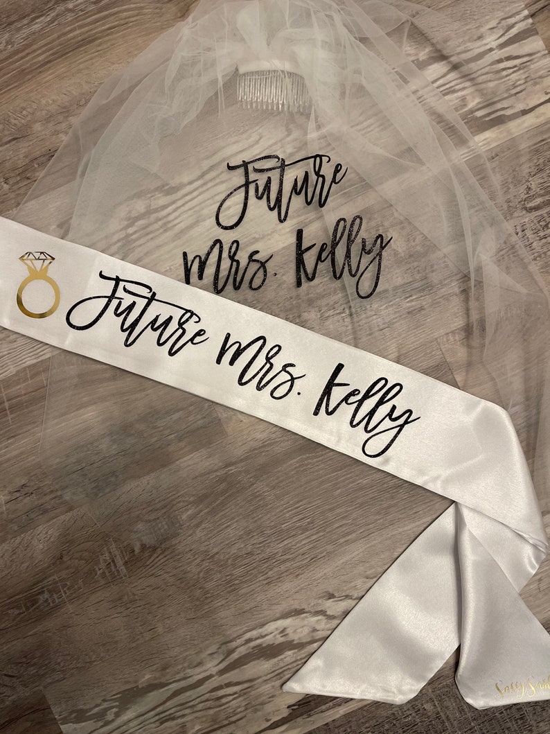 Bachelorette Veil and Sash sash and veil Future Mrs Veil Personalized Veil Bride to Be Sash Bachelorette Veil Bridal Shower Veil Sash image 5