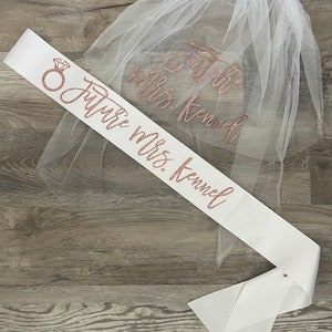 Bachelorette Veil and Sash sash and veil Future Mrs Veil Personalized Veil Bride to Be Sash Bachelorette Veil Bridal Shower Veil Sash image 3