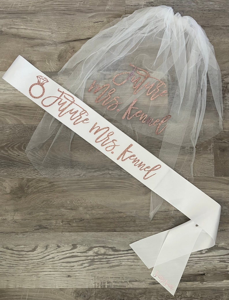 Bachelorette Veil and Sash sash and veil Future Mrs Veil Personalized Veil Bride to Be Sash Bachelorette Veil Bridal Shower Veil Sash image 3