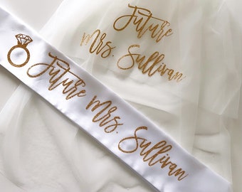 Bachelorette Veil and Sash- sash and veil- Future Mrs Veil - Personalized Veil- Bride to Be Sash- Bachelorette Veil- Bridal Shower Veil Sash