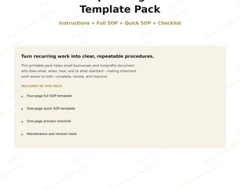 Standard Operating Procedure Workbook