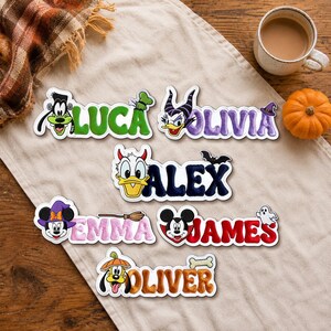 Mickey Halloween Name Custom Embroidered Patch, Spooky Season Iron-on Patch, Family Trip Kids Velcro patch, Jacket Costume DIY
