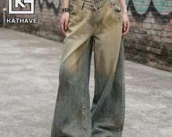 Fold Waist Jeans | Loose Wide Leg Pants | Summer Wear | Y2K Street Style