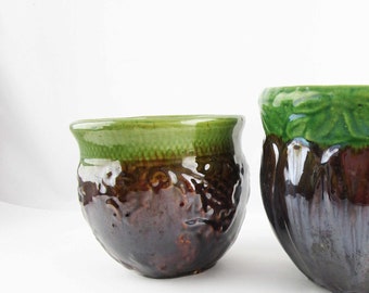 Vintage Pottery Jardiniere Planter Green and Grey 1155 - Etsy