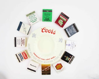 Vintage 'Coors' Ashtray - Combined with Vintage Match Books - 'Holiday Inn' - 'Athens Hilton' - Schmidt Beer - OH, TX and MN - Tobacciana