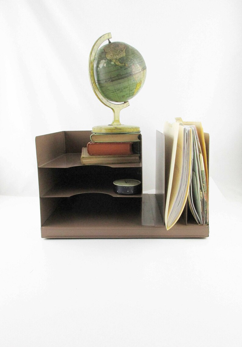 A Tan Metal Desk Organizer With Three Vertical And Three Etsy