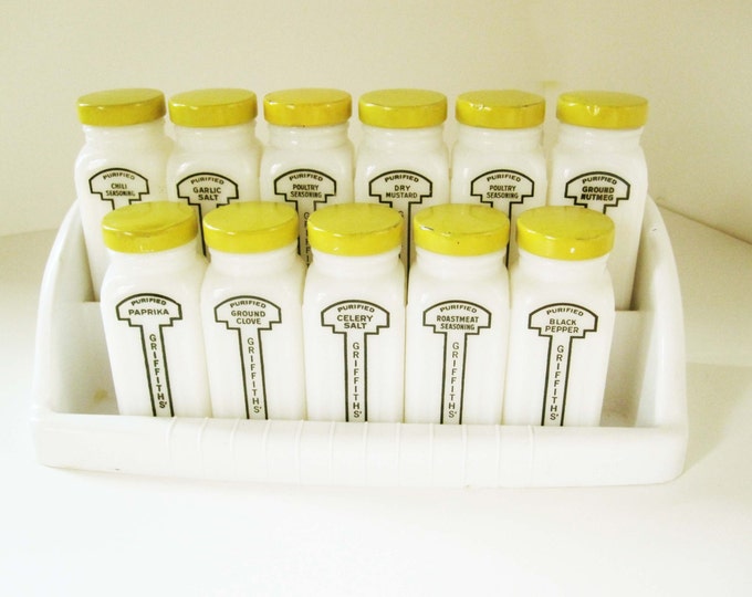 Griffiths' Milkglass Spice Jars With Yellow Metal Lids in Etsy