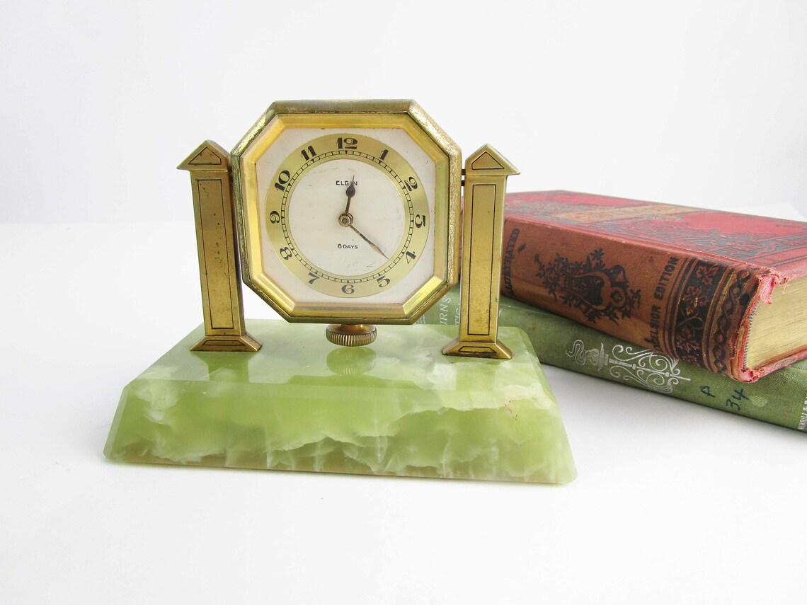 An 'Elgin 8 Days' Clock Desk Clock on Jadeite Green Etsy