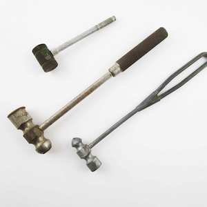 Vintage Hammers - Steel Hammers - Miniature Hammers - Ballpeen Hammer. - McNutt Mark - Brass Head - Loop Handle Hammer - Three Hammers