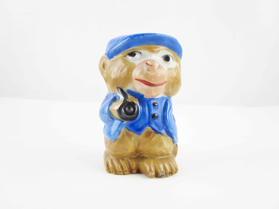A Monkey With a Pipe - Hand-painted Porcelain Container - Blue Outfit ...