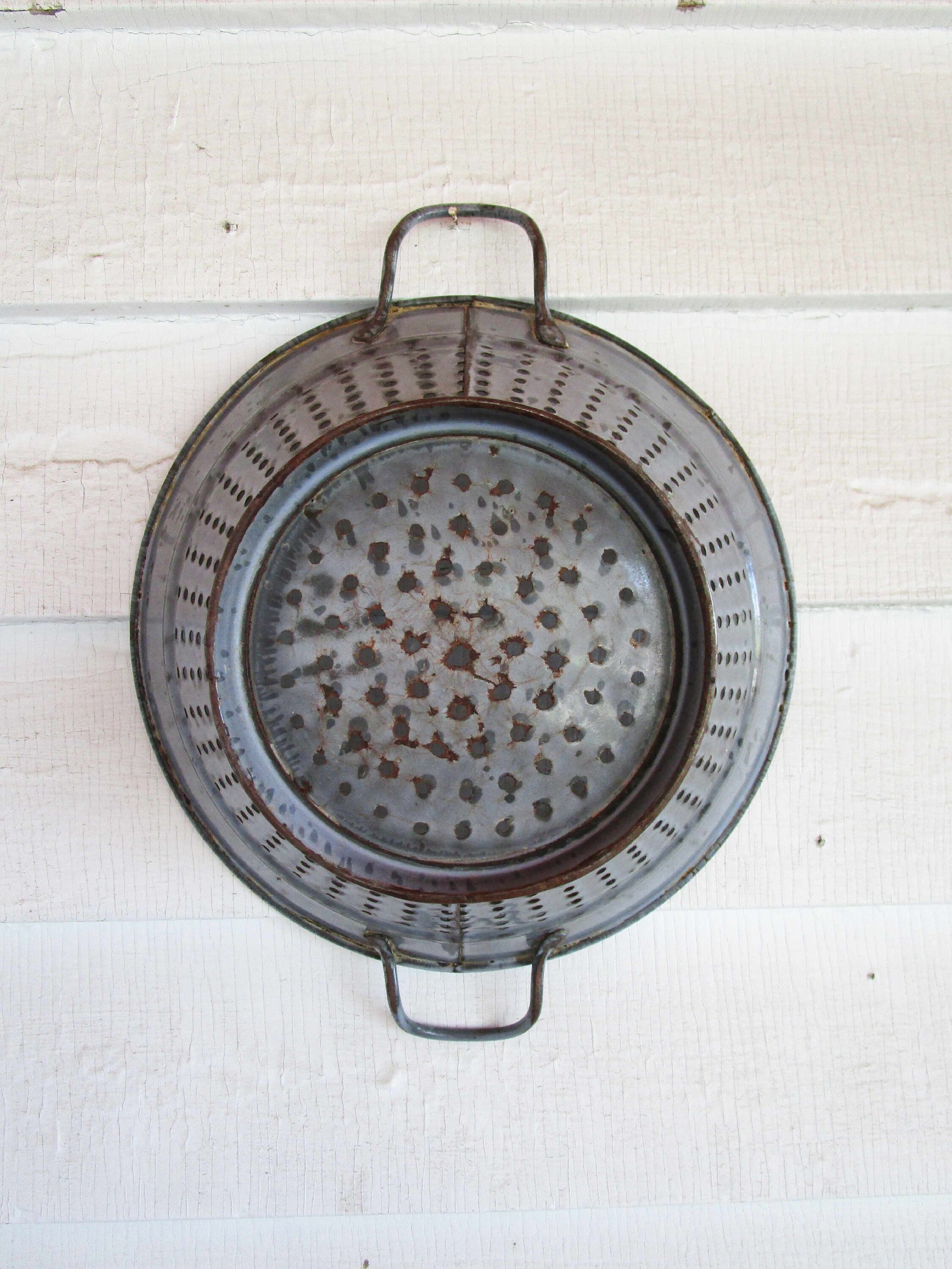 Graniteware Colander Vintage Enamelware Grey Round With Etsy