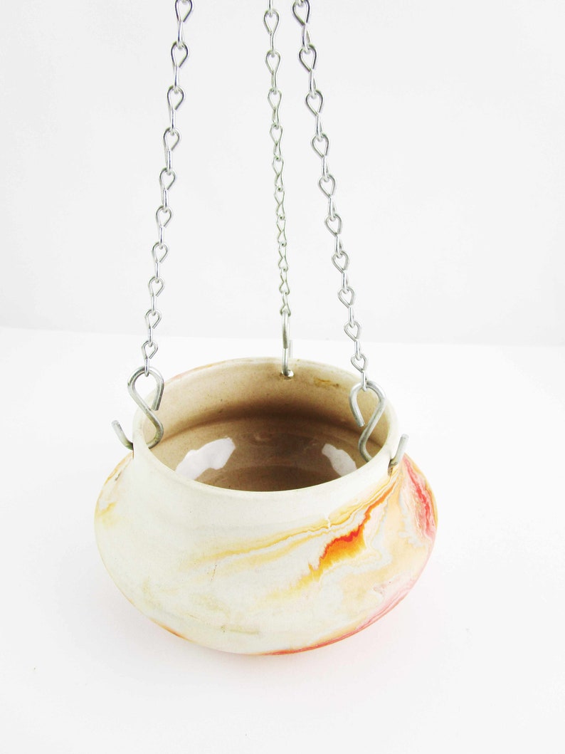A /'Nemadji Pottery/' Pot With Chains to Hang Swirled Pottery Minnesota - Moose Lake Nemadji Tile /& Pottery Co Collectible Pottery