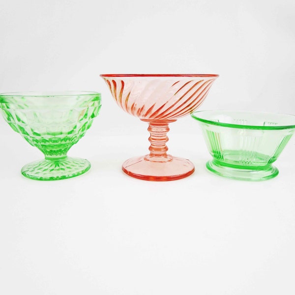 Your CHOICE - Sherbet Bowls - Green and Pink Depression Glass - Windsor - or - Petal Swirl - Bowl at Right is SOLD - Mix and Match