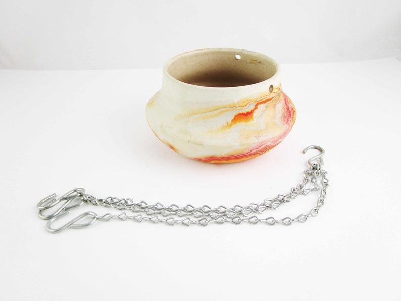 A /'Nemadji Pottery/' Pot With Chains to Hang Swirled Pottery Minnesota - Moose Lake Nemadji Tile /& Pottery Co Collectible Pottery
