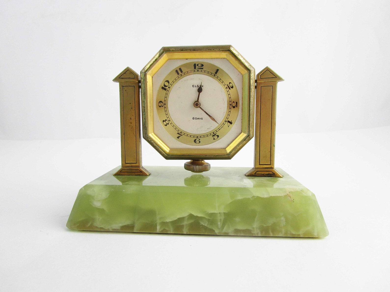 An 'Elgin 8 Days' Clock Desk Clock on Jadeite Green Etsy